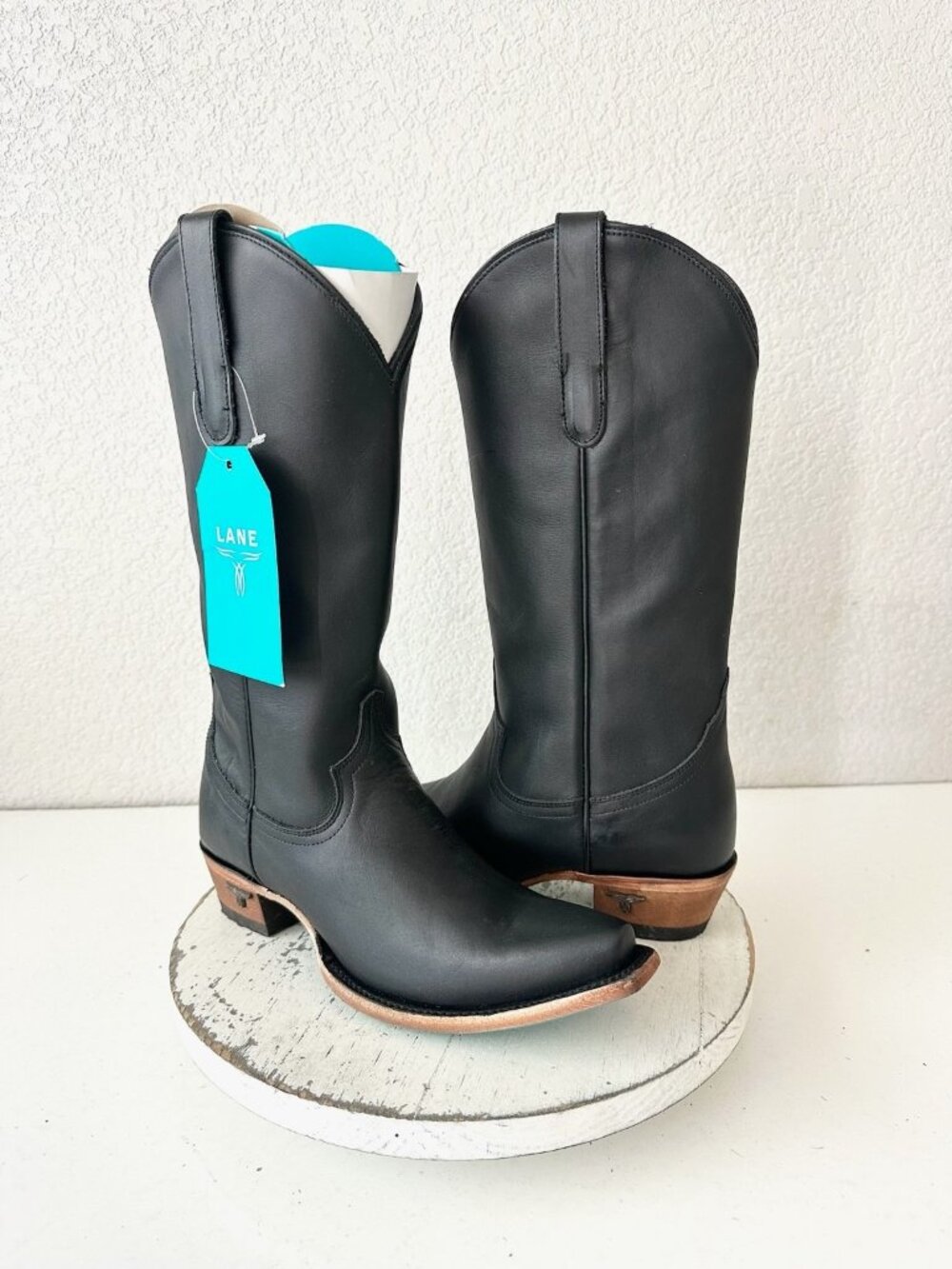 Lane EMMA JANE Black Cowboy Boots Western Cowgirl Mid Calf Tall Snip Toe Size 8